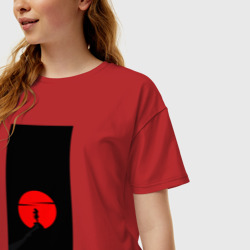 Женская футболка хлопок Oversize Кровавая луна самурая - фото 2