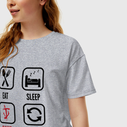 Женская футболка хлопок Oversize с принтом Eat - sleep - Doom - repeat, фото на моделе #1