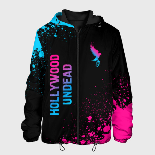 Мужская куртка 3D Hollywood Undead - neon gradient: символ и надпись вертикально