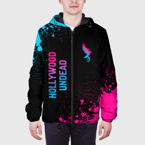 Мужская куртка 3D Hollywood Undead - neon gradient: символ и надпись вертикально, цвет 3D печать - фото 4