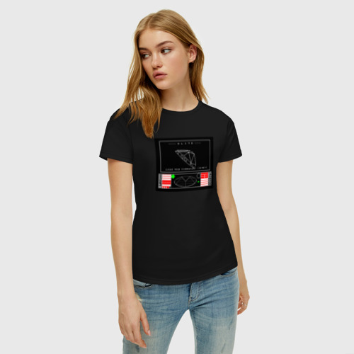 Женская футболка хлопок с принтом ZX Spectrum - Elite Start Screen, фото на моделе #1