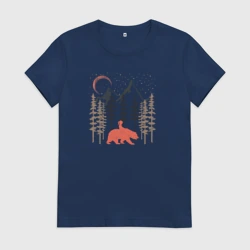Женская футболка хлопок Девочка, медведь, деревья и звёзды
