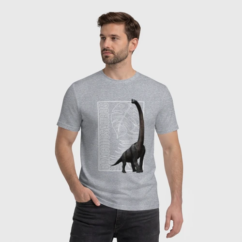 Мужская футболка хлопок с принтом Брахиозавр юрского периода, фото на моделе #1