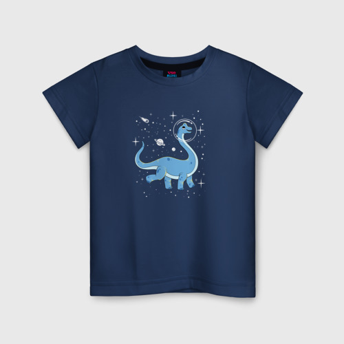 Детская футболка из хлопка с принтом Динозавр брахиозавр, вид спереди №1