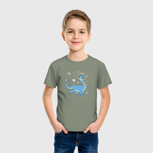 Детская футболка хлопок с принтом Динозавр брахиозавр, фото на моделе #1