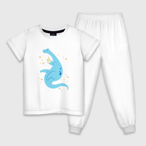 Детская пижама хлопок Милый брахиозавр, цвет белый