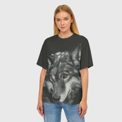Женская футболка oversize 3D Серый мудрый волк - фото 2