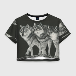 Женская футболка Crop-top 3D Три волка