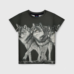 Детская футболка 3D Три волка