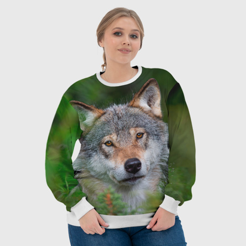 Женский свитшот 3D Волк на фоне зелени, цвет 3D печать - фото 6