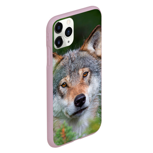 Чехол для iPhone 11 Pro матовый с принтом Волк на фоне зелени, вид сбоку #3