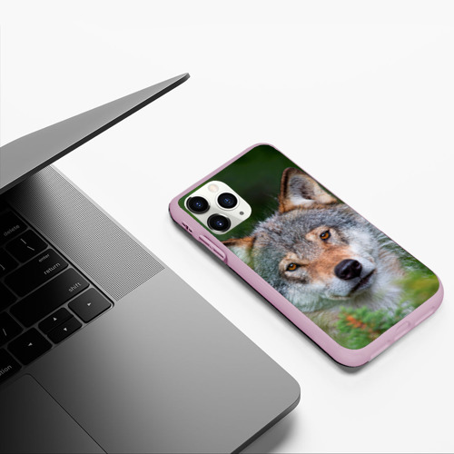 Чехол для iPhone 11 Pro матовый с принтом Волк на фоне зелени, фото #5