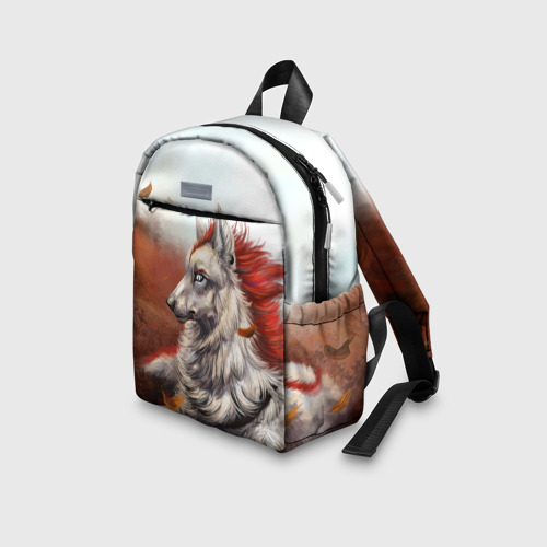 Детский рюкзак 3D с принтом Арт - волк с рыжей гривой, вид сбоку #3