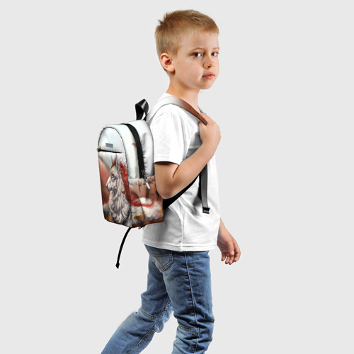 Детский рюкзак 3D с принтом Арт - волк с рыжей гривой, вид сзади #1