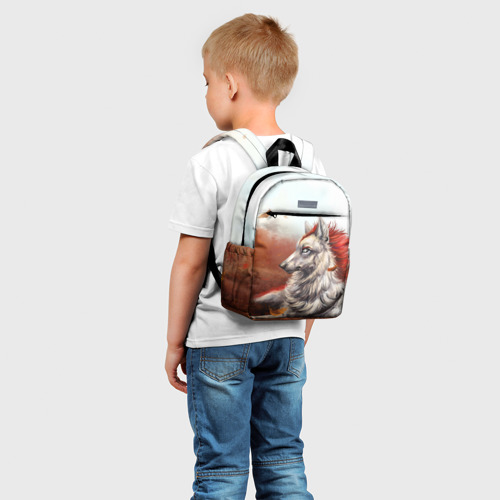 Детский рюкзак 3D с принтом Арт - волк с рыжей гривой, фото на моделе #1