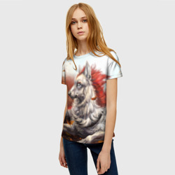 Женская футболка 3D Арт - волк с рыжей гривой - фото 2