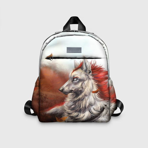 Детский рюкзак 3D с принтом Арт - волк с рыжей гривой, вид спереди #2