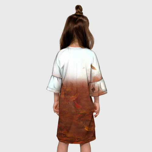 Детское платье 3D с принтом Арт - волк с рыжей гривой, вид сзади #2