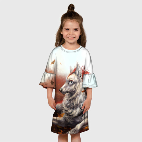 Детское платье 3D с принтом Арт - волк с рыжей гривой, вид сбоку #3