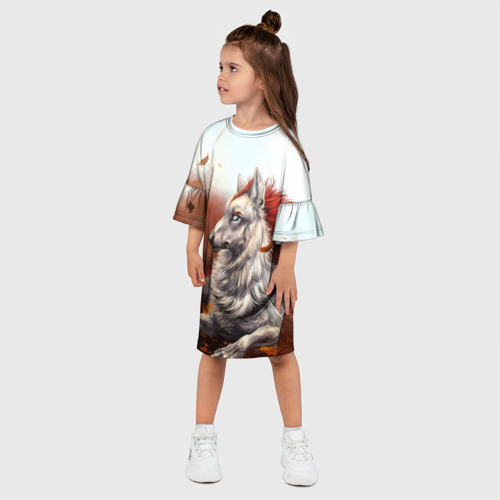 Детское платье 3D с принтом Арт - волк с рыжей гривой, фото на моделе #1