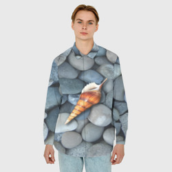 Мужская рубашка oversize 3D Одинокая ракушка среди морских камней - фото 2