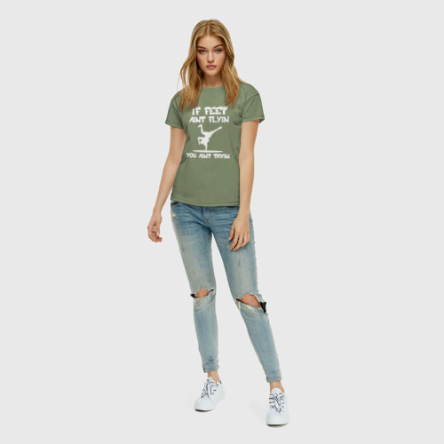 Женская футболка хлопок Если ноги не летают, ты не стараешься, цвет авокадо - фото 5