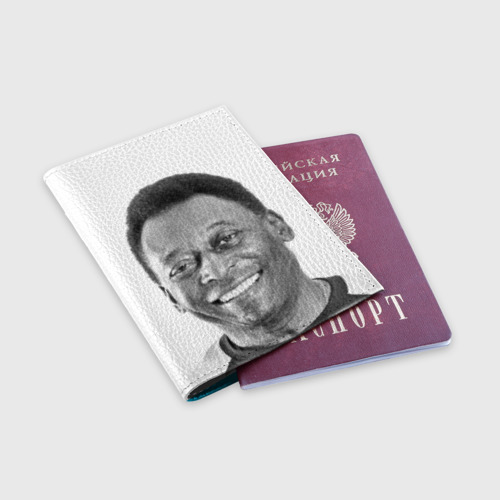 Обложка для паспорта матовая кожа Пеле ч/б портрет, цвет голубой - фото 3