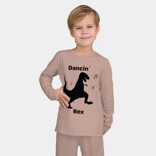 Детская пижама с лонгсливом хлопок Танцующий тираннозавр, цвет пыльно-розовый - фото 3