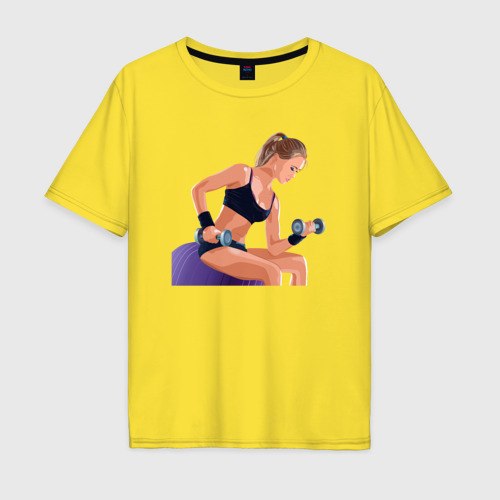 Мужская футболка хлопок Oversize с принтом Фитоняшка на тренировке, вид спереди #2