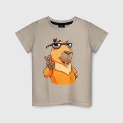 Капибара - жест двумя пальцами – Детская футболка хлопок с принтом купить