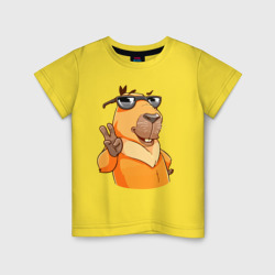 Капибара - жест двумя пальцами – Детская футболка хлопок с принтом купить со скидкой в -20%