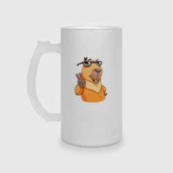 Кружка пивная матовое стекло Капибара - жест двумя пальцами