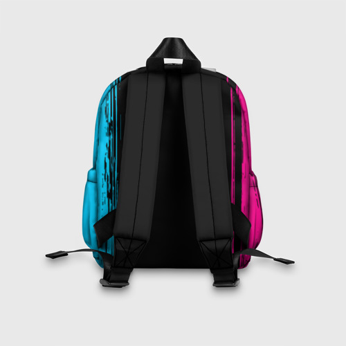 Детский рюкзак 3D с принтом Rust - neon gradient: символ сверху надпись снизу, вид сзади #2