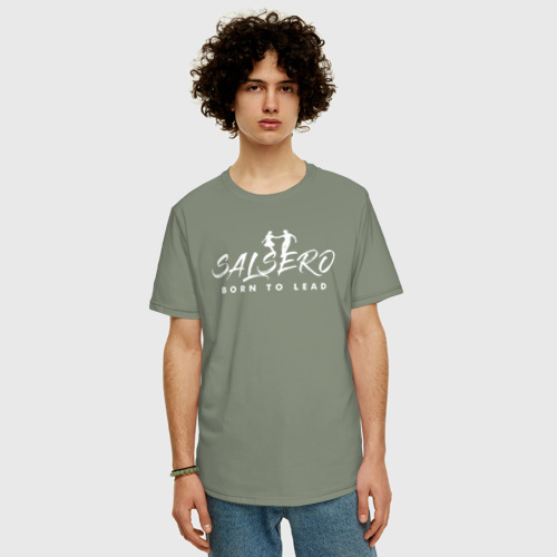 Мужская футболка хлопок Oversize с принтом SALSERO BORN TO LEAD, фото на моделе #1