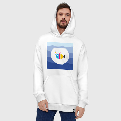 Худи SuperOversize хлопок CMYK рыбка, цвет белый - фото 5