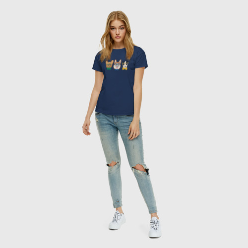 Женская футболка хлопок Собачки-хипстеры, цвет темно-синий - фото 5