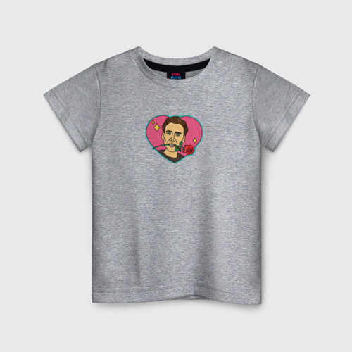 Детская футболка хлопок с принтом Николас Кейдж - сердце, вид спереди #2
