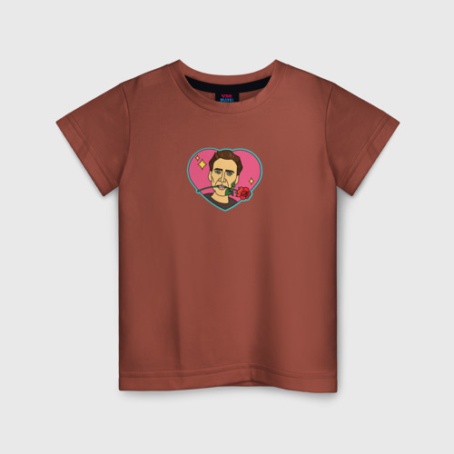 Детская футболка хлопок Николас Кейдж - сердце, цвет кирпичный
