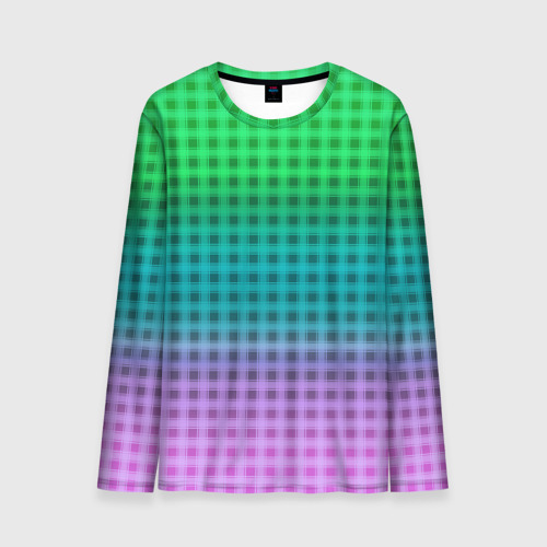 Мужской лонгслив 3D Gradient lilac green plaid, цвет 3D печать