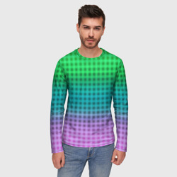 Мужской лонгслив 3D Gradient lilac green plaid - фото 2