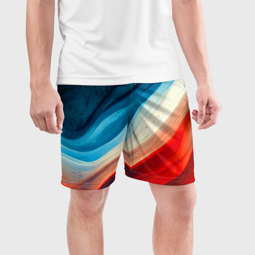Мужские шорты спортивные с принтом Неоновые яркие волны, фото на моделе #1
