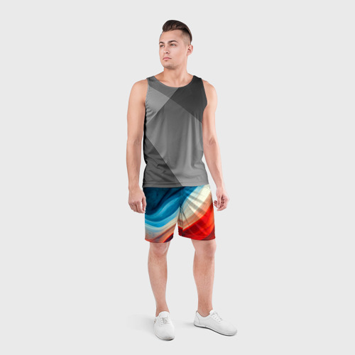 Мужские шорты спортивные с принтом Неоновые яркие волны, вид сбоку #3