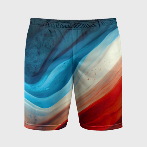 Мужские шорты спортивные с принтом Неоновые яркие волны, вид спереди #2