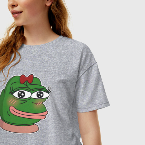 Женская футболка хлопок Oversize с принтом Лягушка Пепе девочка, фото на моделе #1