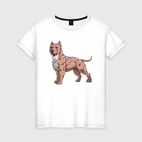 Женская футболка из хлопка с принтом Американский пёс булли, вид спереди №1