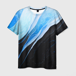Мужская футболка 3D Тёмно-синий мрамор