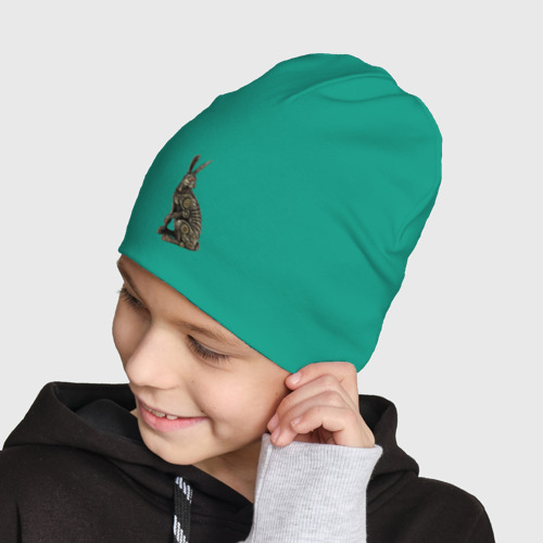 Детская шапка демисезонная Бронзовый заяц - скульптура - art, цвет зеленый - фото 4