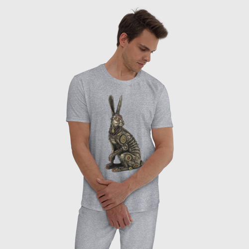 Мужская пижама хлопок Бронзовый заяц - скульптура - art, цвет меланж - фото 3