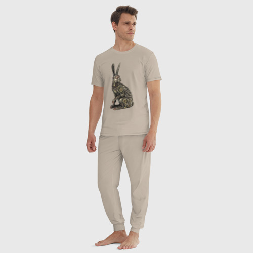 Мужская пижама хлопок Бронзовый заяц - скульптура - art, цвет миндальный - фото 5