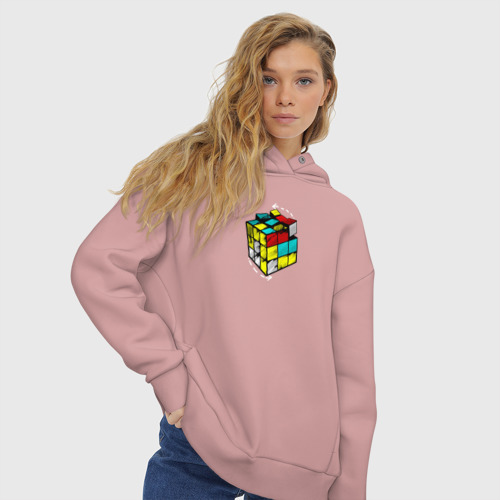 Женское худи Oversize хлопок с принтом Кубик-Рубика, вид сбоку #3